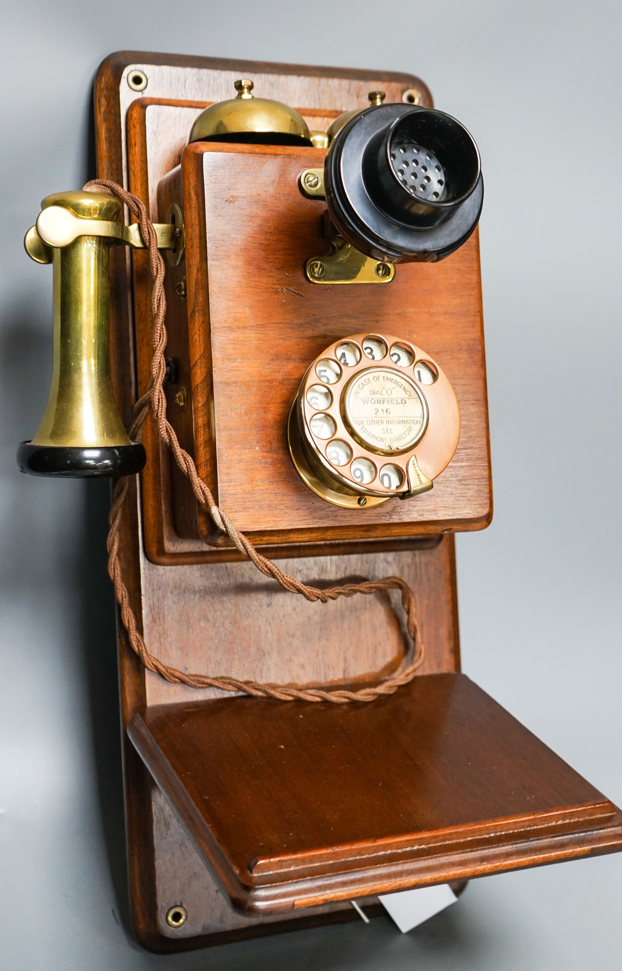 A mahogany cased Worfield telephone, patent 178936 48cm